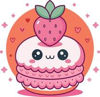 Cute kawaii strawberry dessert with smiling pastry perfect for sweet food and fun designs vector
