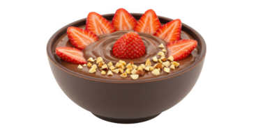 Delicious Chocolate Mousse with Strawberries and Hazelnuts isolated on transparent background png