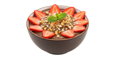 Delicious Chocolate Mousse with Strawberries and Nuts isolated on transparent background png