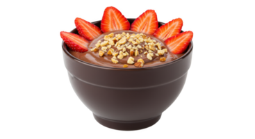 Delicious Chocolate Mousse with Strawberries and Almonds isolated on transparent background png