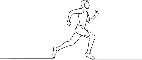 Continuous line drawing of a running athlete illustrating speed and movement in white space vector