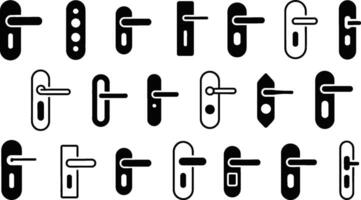 Set of illustrations depicting various styles and designs of door handles in a simple black and white minimalist aesthetic vector