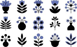 A collection of stylized floral arrangements and botanical elements in a modern minimalist design vector