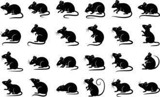 Silhouette illustrations of a collection of mice in various poses perfect for use in pest control marketing materials or designs. vector