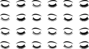 illustration of multiple closed eyes with detailed eyelashes and eyebrows in a simple minimalist black and white style vector