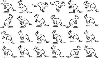 Seamless pattern of australian kangaroos in various poses outlined in black and white creating a dynamic repeating design vector