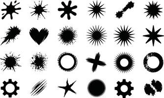 A collection of black grunge graphic shapes and elements perfect for adding a textured aesthetic to creative designs and projects vector