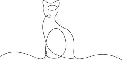Minimalist linear drawing of a sitting cat depicting serene domestic animal outline vector