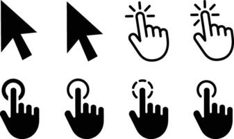 Collection of cursor icons and click action symbols representing computer interface interactions and user engagement vector