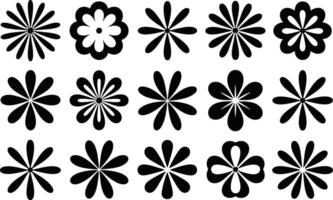 Collection of simple black and white floral designs various styles and shapes for decorative elements vector