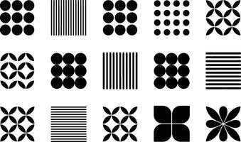 Collection of black and white minimalist graphic pattern designs for backgrounds and decorative elements vector