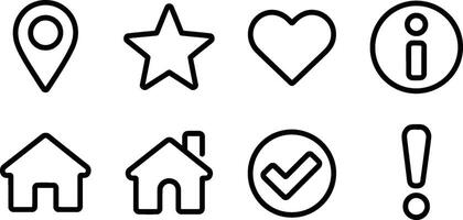 Simple outlined icons representing essential web and mobile application navigation elements vector
