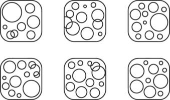 A collection of six black and white geometric abstract designs with varying sizes and arrangements of circles in rounded squares vector