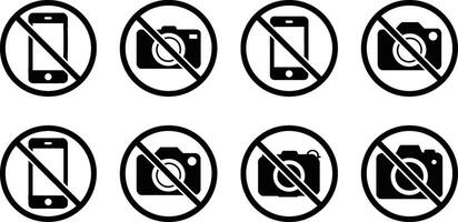 No camera or phone sign symbols representing prohibited photography and mobile device usage for restrictions vector