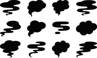 Collection of black smoke cloud silhouette elements for design projects and various illustrations featuring different shapes and forms vector
