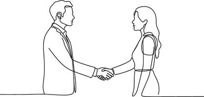 Business partners handshake agreement depicted in a continuous single line illustration vector