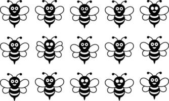 A collection of smiling bee cartoon characters repeated in a pattern for decorative and design purposes vector