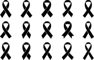 A collection of black awareness ribbons in a simple and elegant monochrome design for remembrance and memorial vector