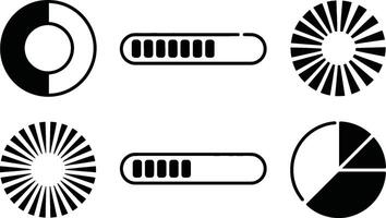 Simple black and white illustrations of progress loading pie charts and data visualization elements vector
