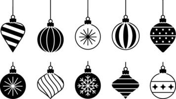 Black and white christmas ornaments illustration set for holiday decorations and seasonal design vector