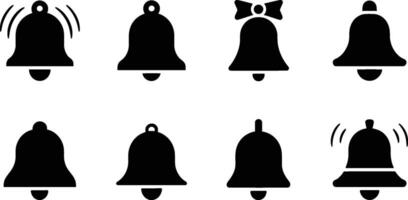 Simple black and white bell icons set featuring different styles and shapes suitable for various design projects and notifications vector
