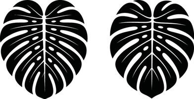Black and white silhouette of two monstera leaves minimalist design for decorative purposes vector