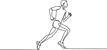Continuous line drawing depicting a runner in motion on a clean white background vector