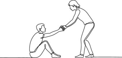 Continuous line drawing depicting support assistance and a helping hand concept vector
