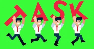 Animated businessmen running with task letters on green screen background teamwork productivity motivation concept video