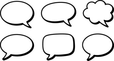 Six different speech bubbles in a minimalist black and white design for communication concepts. vector