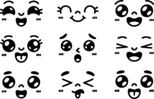 Collection of cute and expressive cartoon faces in black and white representing various emotions and feelings with bold outlines vector