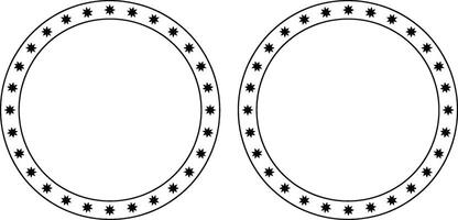 Two black outline circular frames with stars decorations in a simple minimalist design vector