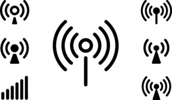Collection of simple illustrated wireless communication and signal strength icons against a clean white background for design elements vector