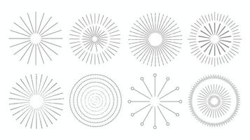 Collection of modern retro sunburst starburst design elements for graphic design and decoration vector