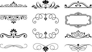 Elegant set of nine black ornamental design elements with swirls flourishes and decorative borders perfect for stylish design projects vector