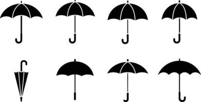 illustration collection of various umbrella shapes and styles in black color perfect for design projects vector
