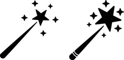 Magical starry wand designs in simple black and white, symbolizing enchantment vector