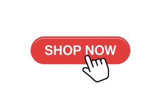 Red shop now button with cursor icon on white background for e-commerce and online shopping promotion vector