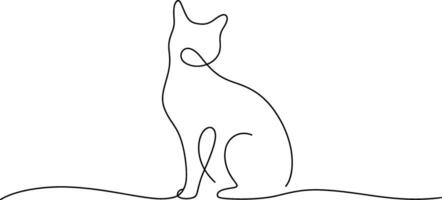 Minimalist continuous line drawing of a sitting cat in black and white isolated on white background vector