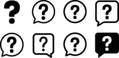 Collection of black and white question mark icons in various speech bubble shapes illustrating confusion and enquiries. vector