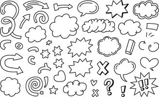 Collection of hand drawn doodle elements in black and white for design and creative projects vector