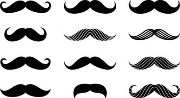 A collection of various stylish and elegant mustache designs represented in a minimalist black and white graphic style vector