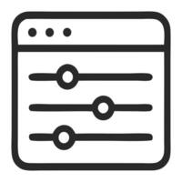 Interface slider icon for web or software design featuring black and white window with three sliders, suitable for tech concepts. vector