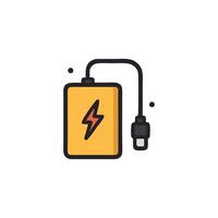 Portable charger with a yellow power bank and lightning bolt, ideal for technology concepts and electronic device illustrations. vector
