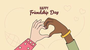 Two hands of different skin tones interlock to form a heart, a poignant illustration symbolizing friendship and unity, perfect for celebrating International Friendship Day. vector