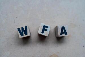 Wooden blocks with the word WFH. Concept work from home to avoid viruses. photo