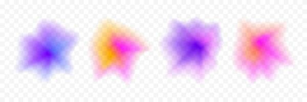Abstract blurry gradient splash shape set. Colored liquid amoeba blob gradation collection. Y2K blur smooth aura pack. Bright iridescent drop bundle for collage, badge, sticker, label. vector