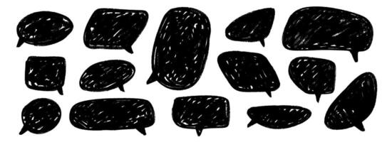 Hand drawn speech bubble collection. Doodled marker dialog box set. Sketched textured comic talk frames. black scribbled chat box pack. Round, square or rectangle balloon text box bundle. vector