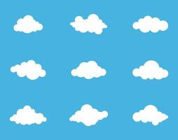 White cloud shapes. Abstract white cloudy collection isolated on blue background. vector