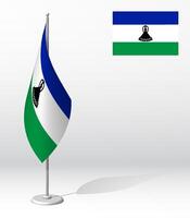LESOTHO flag on flagpole for registration of solemn event, meeting foreign guests. National independence day of LESOTHO. Realistic 3D on white vector